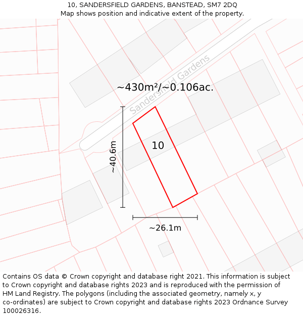 10, SANDERSFIELD GARDENS, BANSTEAD, SM7 2DQ: Plot and title map