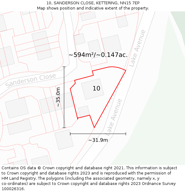 10, SANDERSON CLOSE, KETTERING, NN15 7EP: Plot and title map