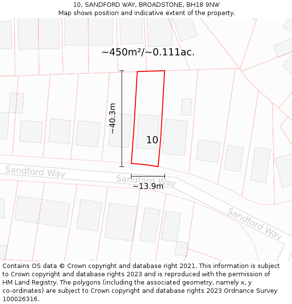 10, SANDFORD WAY, BROADSTONE, BH18 9NW: Plot and title map
