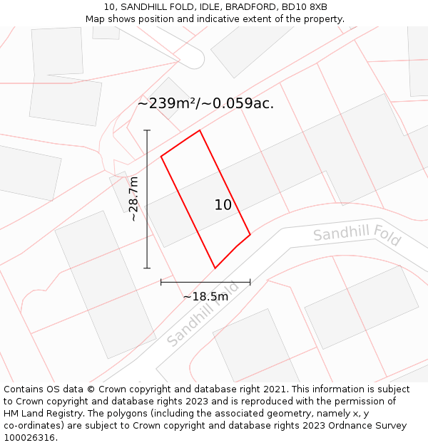 10, SANDHILL FOLD, IDLE, BRADFORD, BD10 8XB: Plot and title map