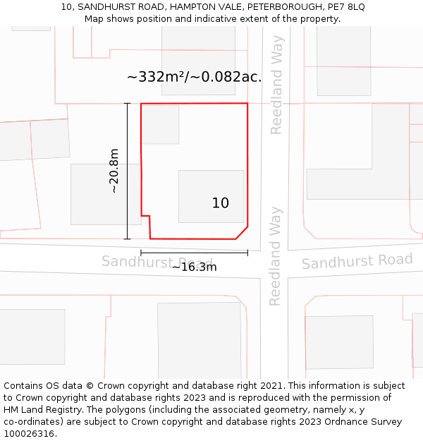 10, SANDHURST ROAD, HAMPTON VALE, PETERBOROUGH, PE7 8LQ: Plot and title map