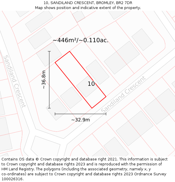 10, SANDILAND CRESCENT, BROMLEY, BR2 7DR: Plot and title map