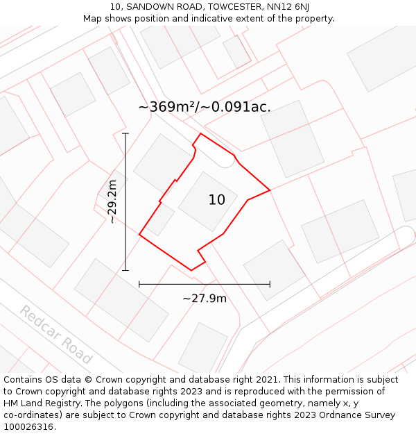 10, SANDOWN ROAD, TOWCESTER, NN12 6NJ: Plot and title map