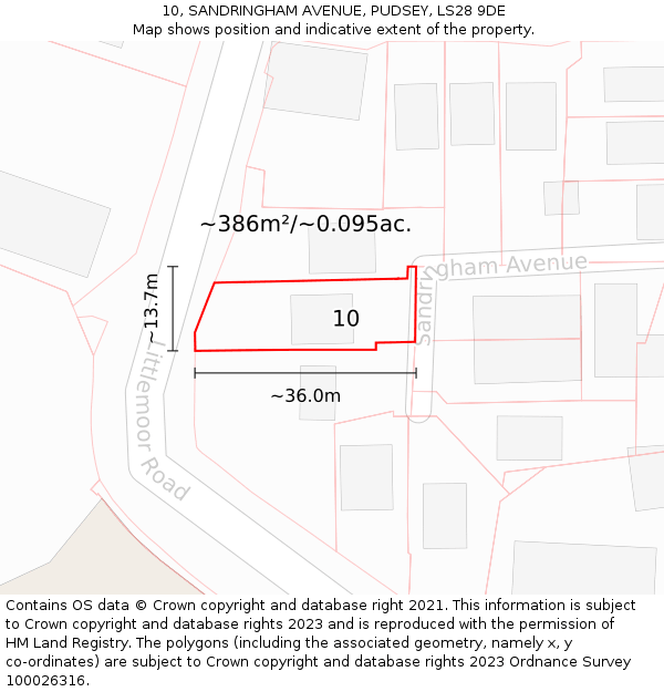 10, SANDRINGHAM AVENUE, PUDSEY, LS28 9DE: Plot and title map