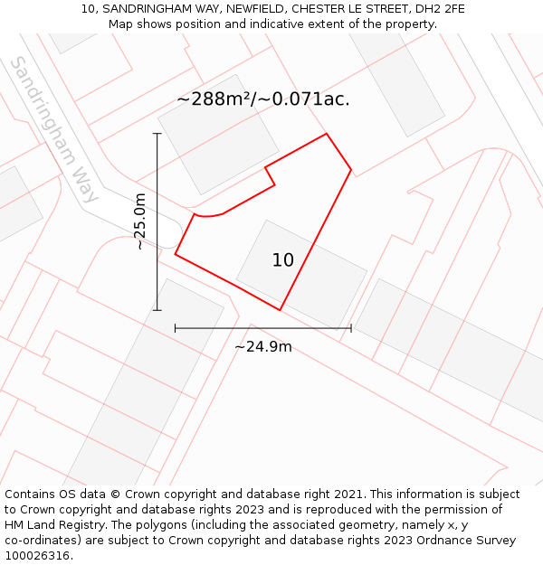 10, SANDRINGHAM WAY, NEWFIELD, CHESTER LE STREET, DH2 2FE: Plot and title map