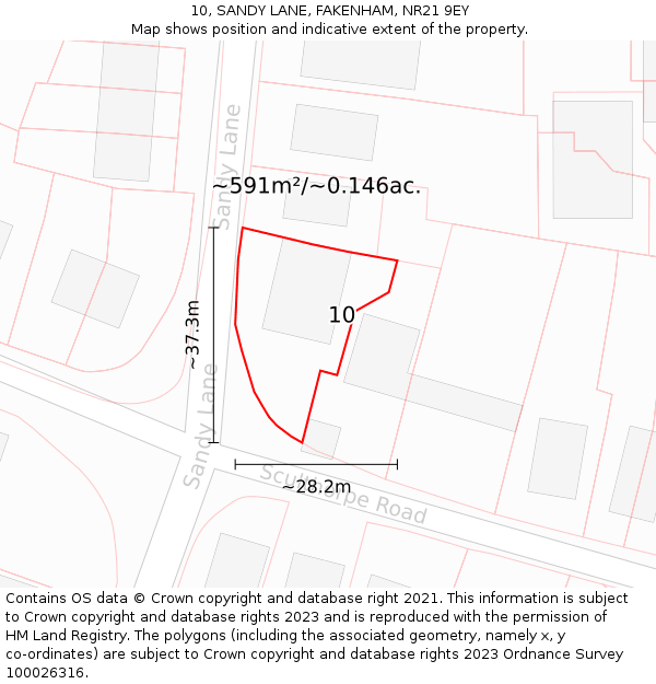 10, SANDY LANE, FAKENHAM, NR21 9EY: Plot and title map