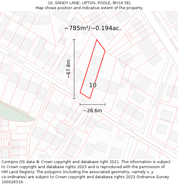 10, SANDY LANE, UPTON, POOLE, BH16 5EL: Plot and title map