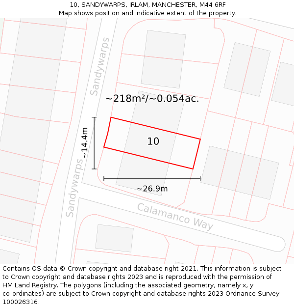 10, SANDYWARPS, IRLAM, MANCHESTER, M44 6RF: Plot and title map