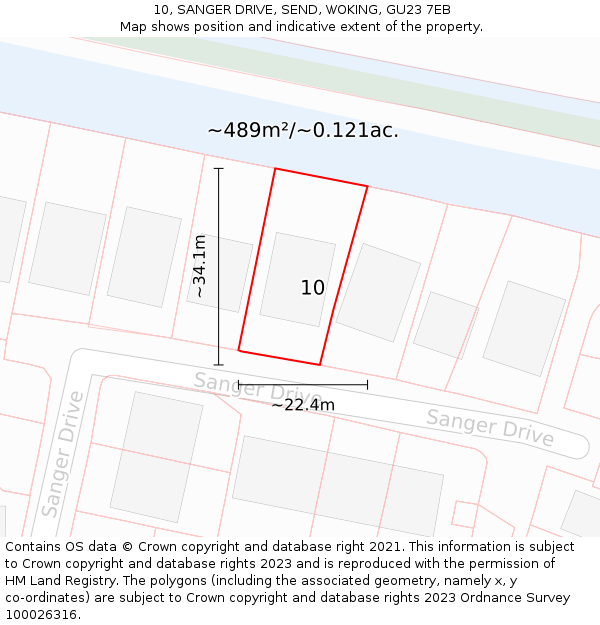 10, SANGER DRIVE, SEND, WOKING, GU23 7EB: Plot and title map