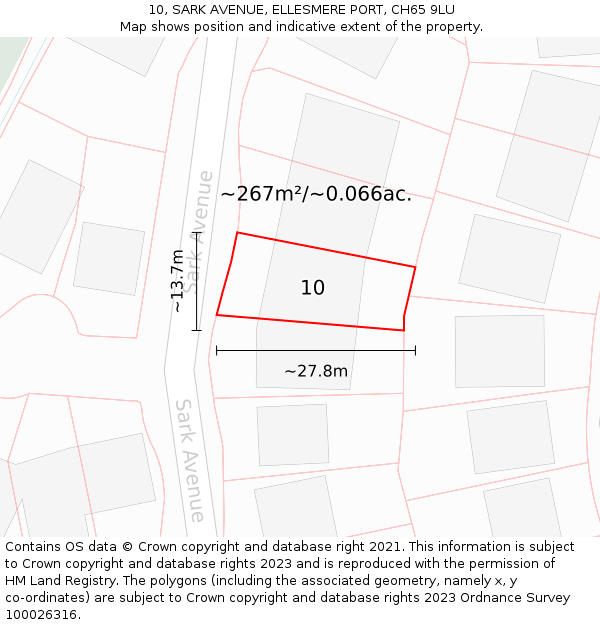 10, SARK AVENUE, ELLESMERE PORT, CH65 9LU: Plot and title map