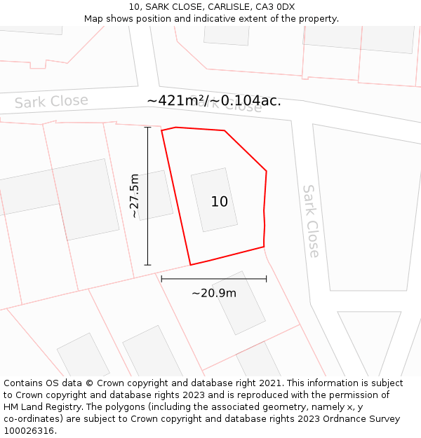 10, SARK CLOSE, CARLISLE, CA3 0DX: Plot and title map