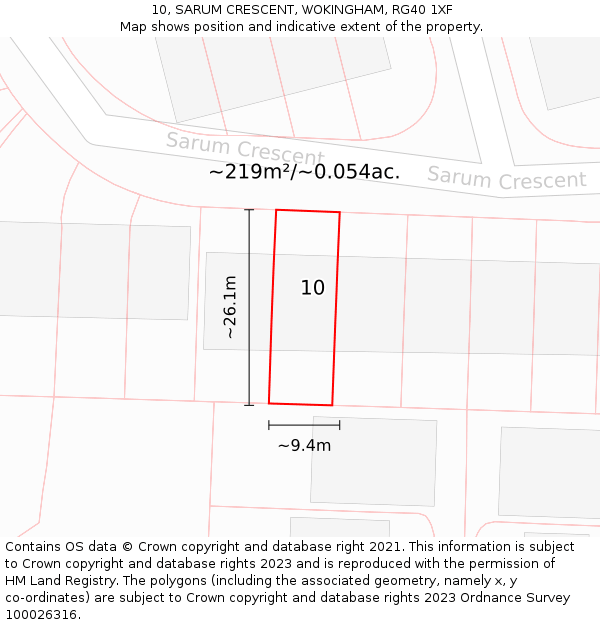10, SARUM CRESCENT, WOKINGHAM, RG40 1XF: Plot and title map