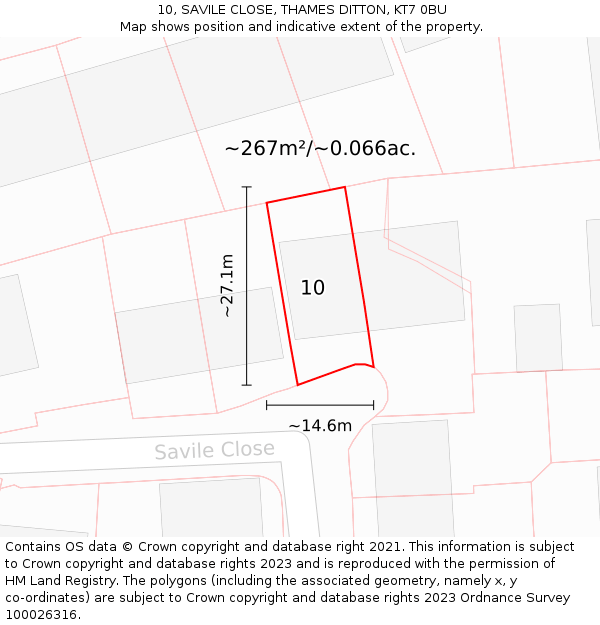 10, SAVILE CLOSE, THAMES DITTON, KT7 0BU: Plot and title map