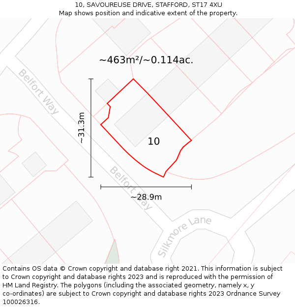 10, SAVOUREUSE DRIVE, STAFFORD, ST17 4XU: Plot and title map