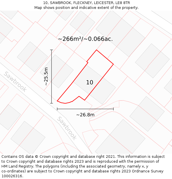 10, SAWBROOK, FLECKNEY, LEICESTER, LE8 8TR: Plot and title map