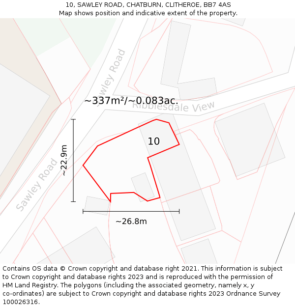 10, SAWLEY ROAD, CHATBURN, CLITHEROE, BB7 4AS: Plot and title map