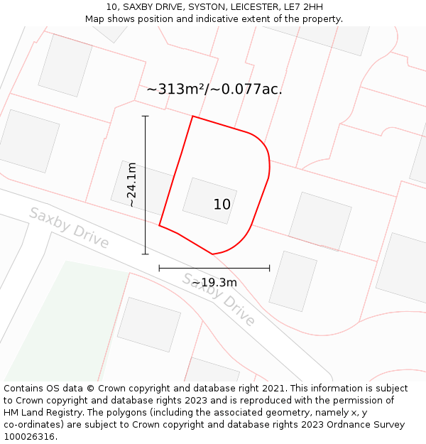 10, SAXBY DRIVE, SYSTON, LEICESTER, LE7 2HH: Plot and title map