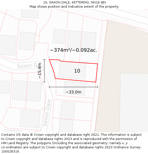 10, SAXON DALE, KETTERING, NN16 9JN: Plot and title map