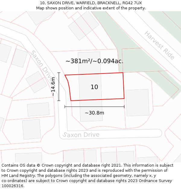 10, SAXON DRIVE, WARFIELD, BRACKNELL, RG42 7UX: Plot and title map