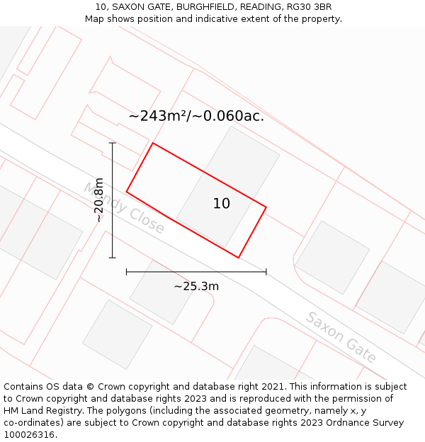 10, SAXON GATE, BURGHFIELD, READING, RG30 3BR: Plot and title map