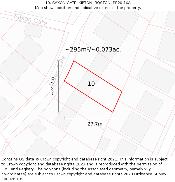 10, SAXON GATE, KIRTON, BOSTON, PE20 1XA: Plot and title map