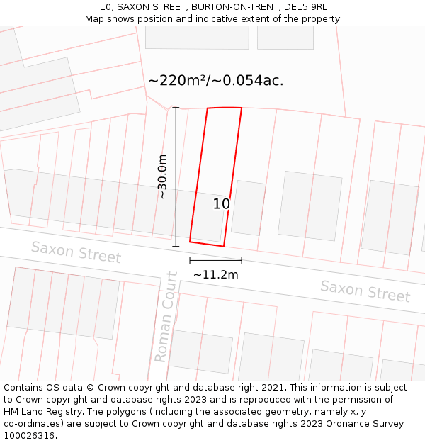 10, SAXON STREET, BURTON-ON-TRENT, DE15 9RL: Plot and title map