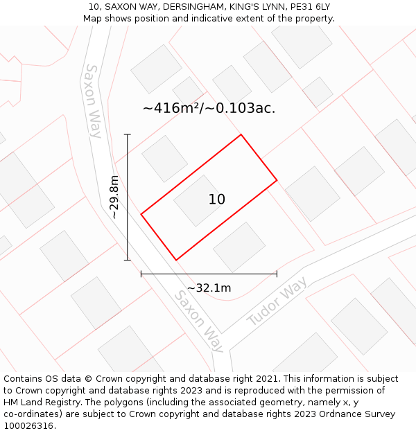 10, SAXON WAY, DERSINGHAM, KING'S LYNN, PE31 6LY: Plot and title map