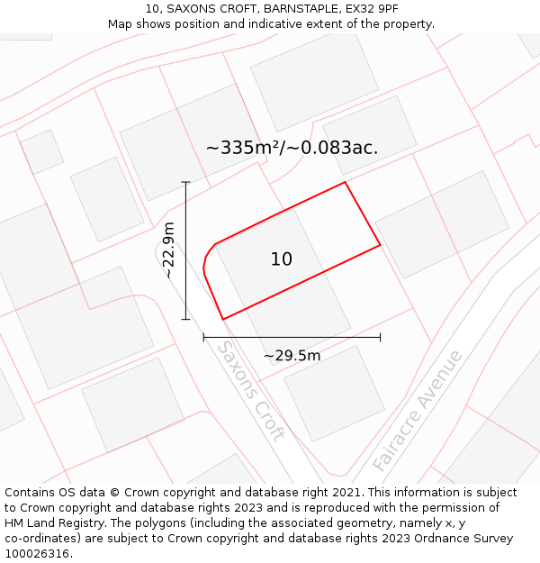10, SAXONS CROFT, BARNSTAPLE, EX32 9PF: Plot and title map