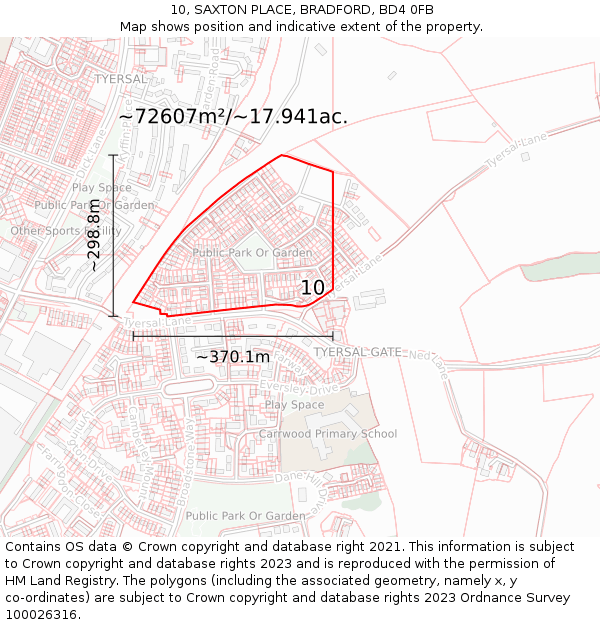 10, SAXTON PLACE, BRADFORD, BD4 0FB: Plot and title map