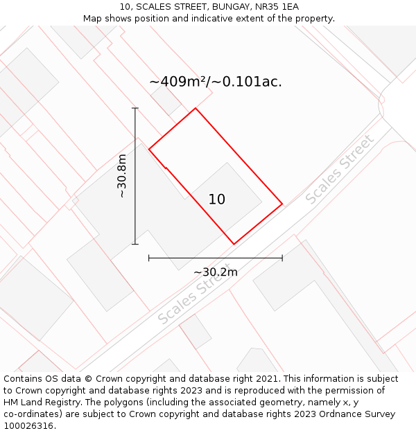 10, SCALES STREET, BUNGAY, NR35 1EA: Plot and title map