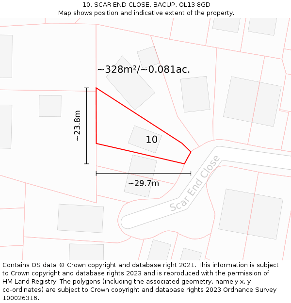 10, SCAR END CLOSE, BACUP, OL13 8GD: Plot and title map