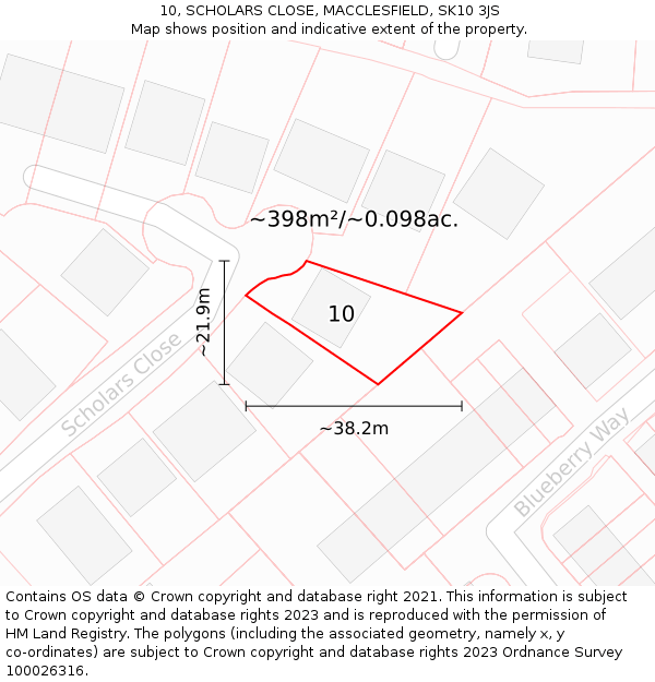 10, SCHOLARS CLOSE, MACCLESFIELD, SK10 3JS: Plot and title map