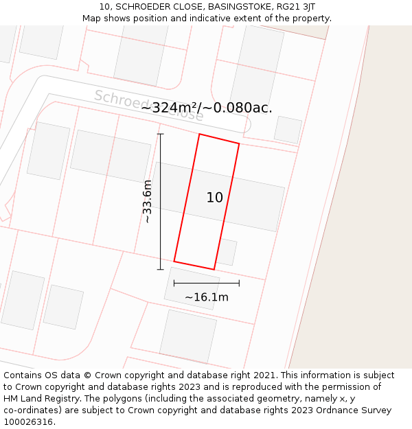 10, SCHROEDER CLOSE, BASINGSTOKE, RG21 3JT: Plot and title map