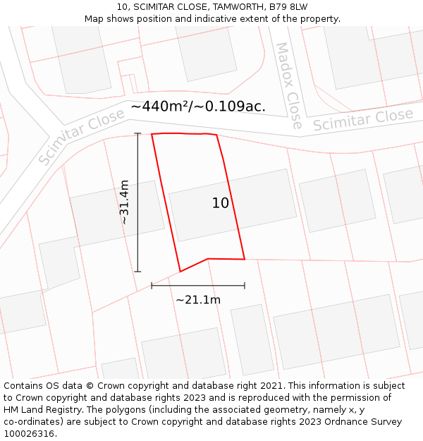 10, SCIMITAR CLOSE, TAMWORTH, B79 8LW: Plot and title map