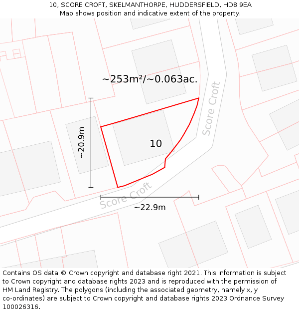 10, SCORE CROFT, SKELMANTHORPE, HUDDERSFIELD, HD8 9EA: Plot and title map