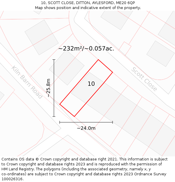 10, SCOTT CLOSE, DITTON, AYLESFORD, ME20 6QP: Plot and title map