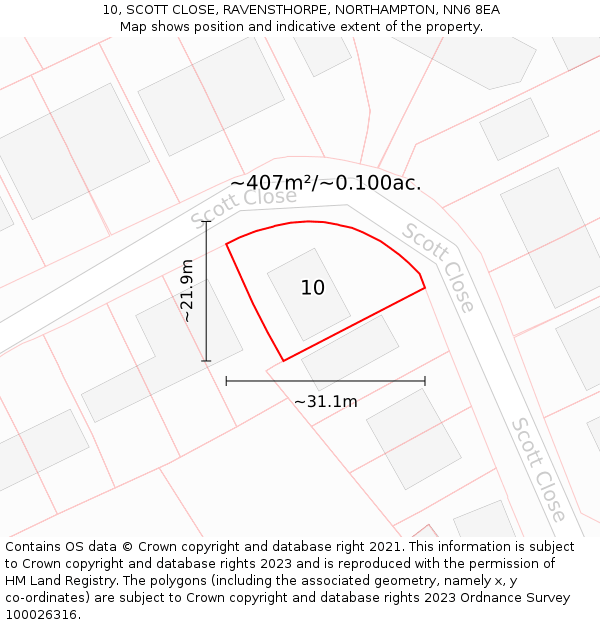 10, SCOTT CLOSE, RAVENSTHORPE, NORTHAMPTON, NN6 8EA: Plot and title map