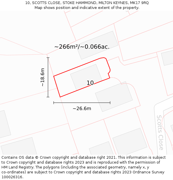 10, SCOTTS CLOSE, STOKE HAMMOND, MILTON KEYNES, MK17 9RQ: Plot and title map