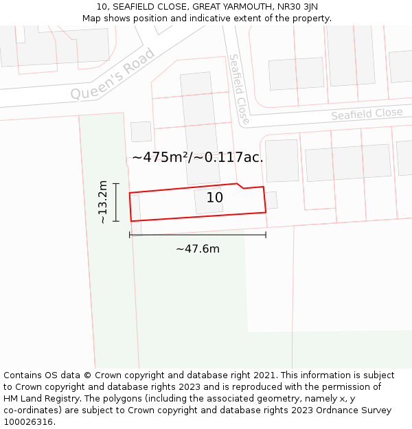 10, SEAFIELD CLOSE, GREAT YARMOUTH, NR30 3JN: Plot and title map