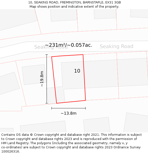 10, SEAKING ROAD, FREMINGTON, BARNSTAPLE, EX31 3GB: Plot and title map