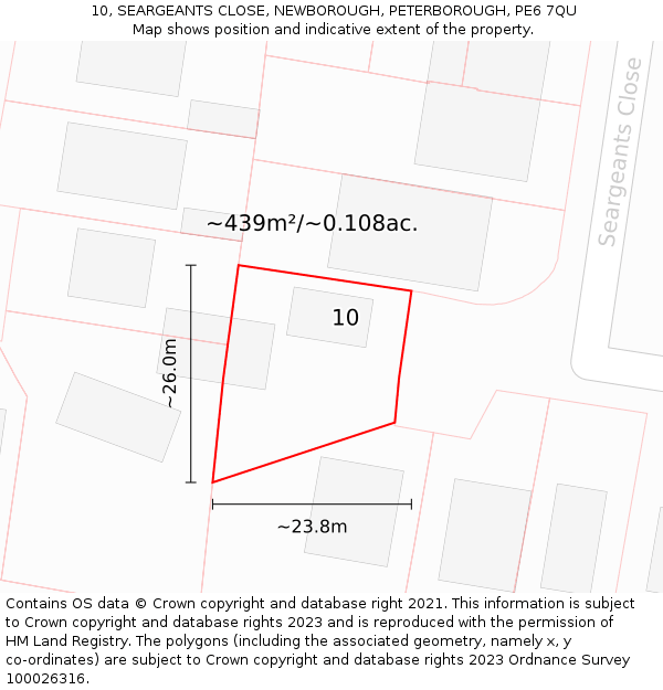 10, SEARGEANTS CLOSE, NEWBOROUGH, PETERBOROUGH, PE6 7QU: Plot and title map