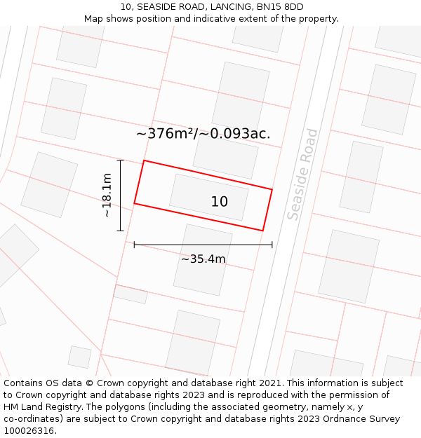 10, SEASIDE ROAD, LANCING, BN15 8DD: Plot and title map