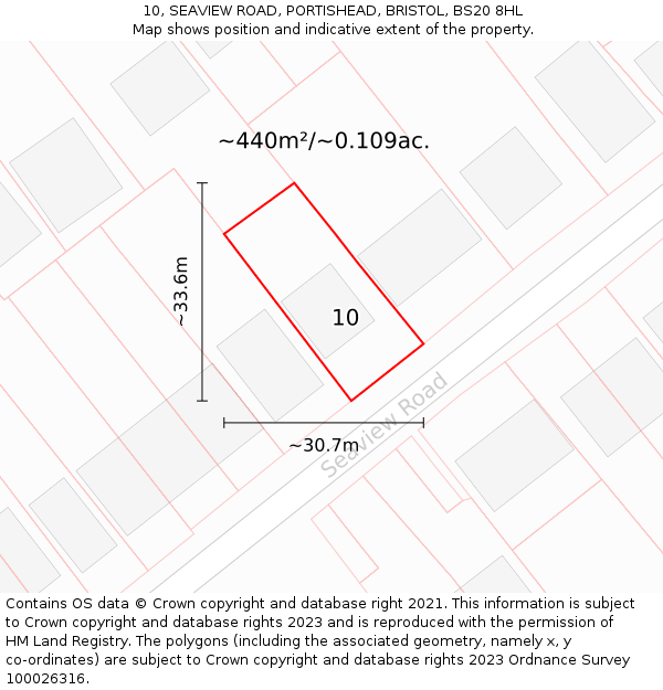 10, SEAVIEW ROAD, PORTISHEAD, BRISTOL, BS20 8HL: Plot and title map