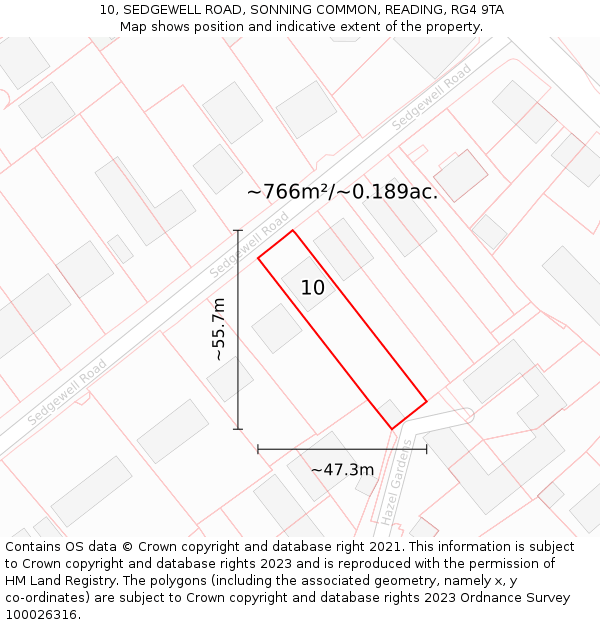 10, SEDGEWELL ROAD, SONNING COMMON, READING, RG4 9TA: Plot and title map