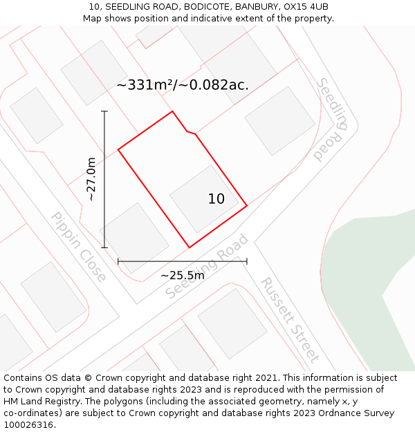 10, SEEDLING ROAD, BODICOTE, BANBURY, OX15 4UB: Plot and title map