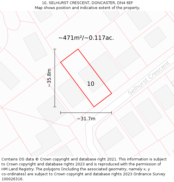 10, SELHURST CRESCENT, DONCASTER, DN4 6EF: Plot and title map