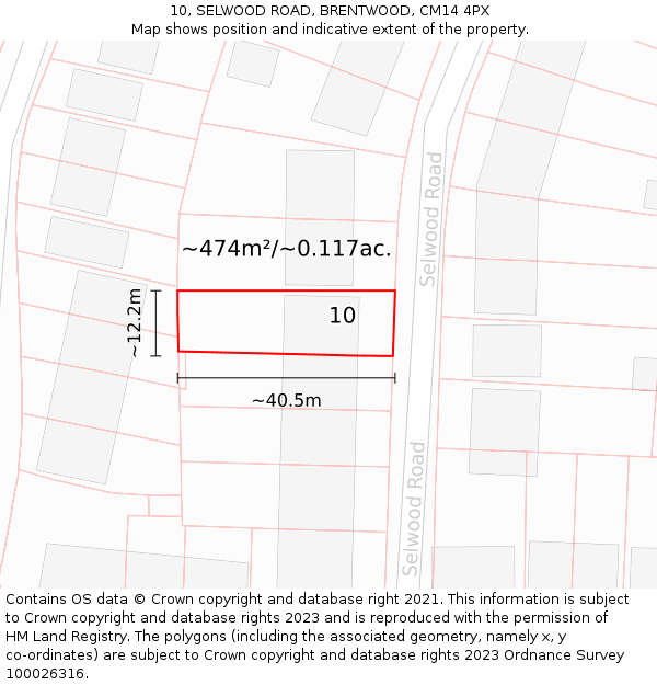 10, SELWOOD ROAD, BRENTWOOD, CM14 4PX: Plot and title map