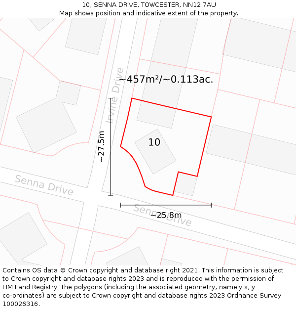 10, SENNA DRIVE, TOWCESTER, NN12 7AU: Plot and title map