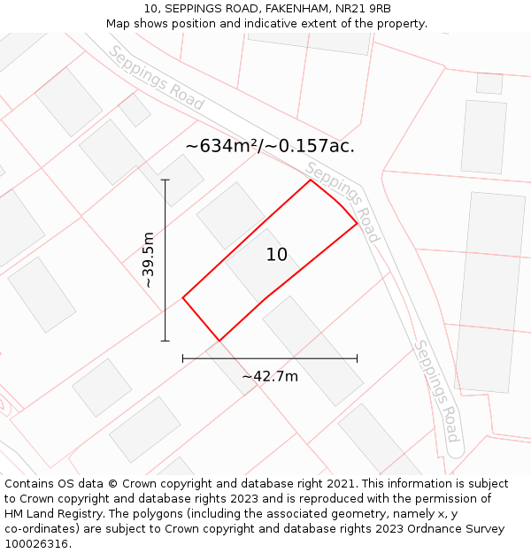 10, SEPPINGS ROAD, FAKENHAM, NR21 9RB: Plot and title map