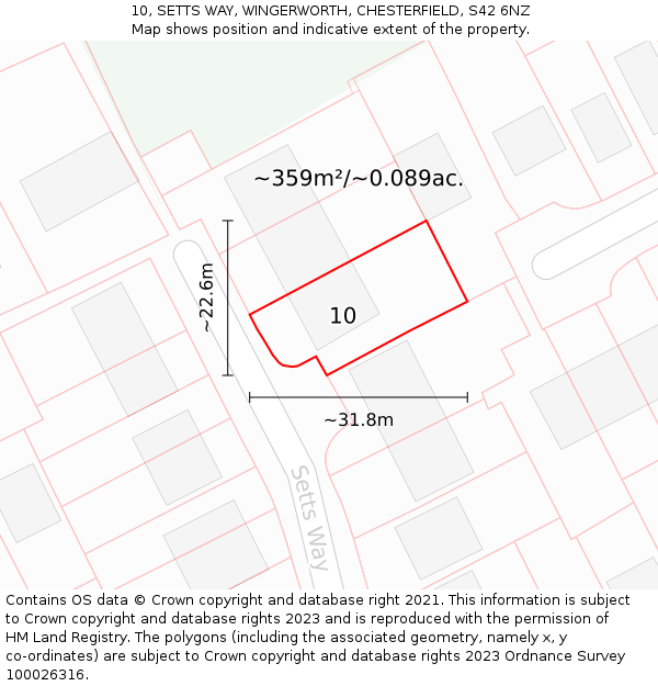 10, SETTS WAY, WINGERWORTH, CHESTERFIELD, S42 6NZ: Plot and title map